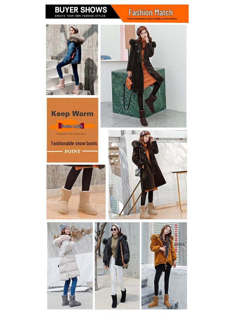 Korean Style Mid-Calf Snow Boots for Women - Warm, Non-Slip, Cowhide, Velvet Lined, Fashionable & Versatile for Winter 2025