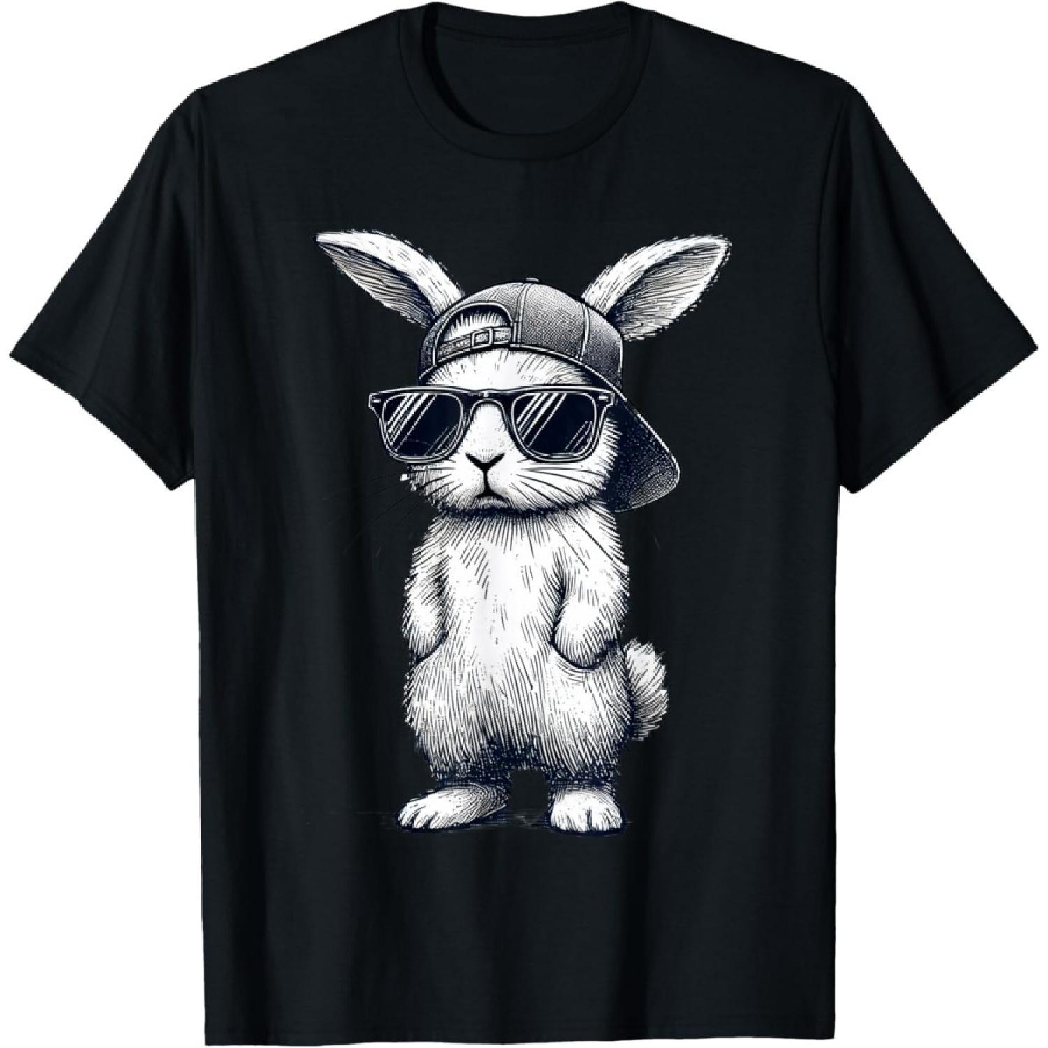 Bunny Face with Sunglasses Cap Easter Day for Boys Men Women Kids T-Shirt S