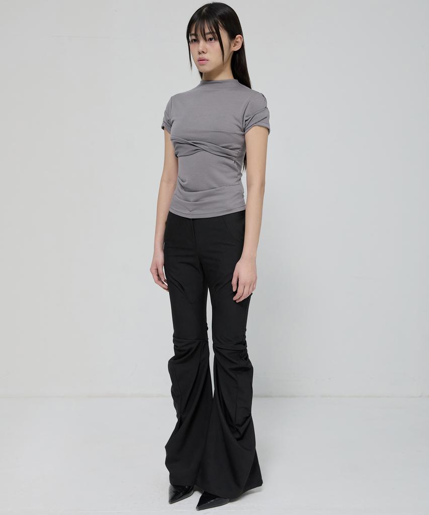 Peulleeoeob Asymmetrical Draped Mock Neck T-Shirt (Fl-126_Gray)