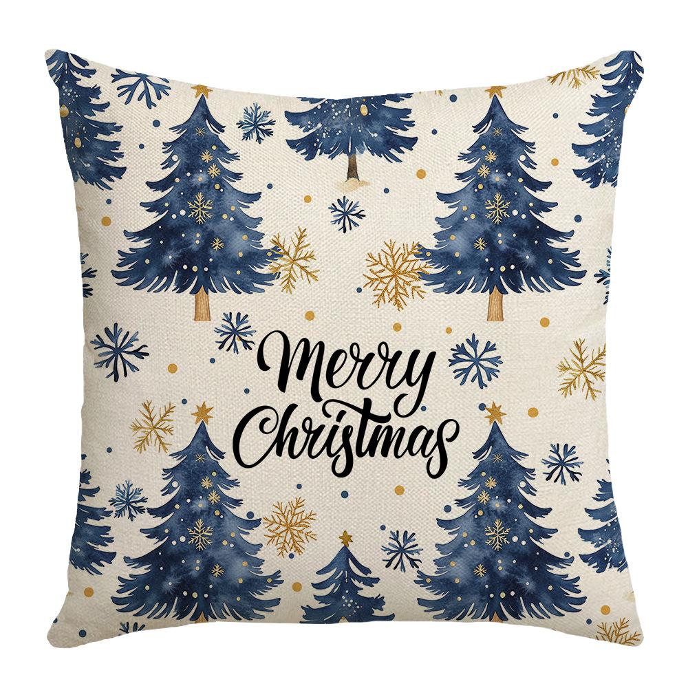 Blue Christmas Linen Material Elk Snowflake Element Pillowcase Home Bedroom Decoration Sofa Cushion