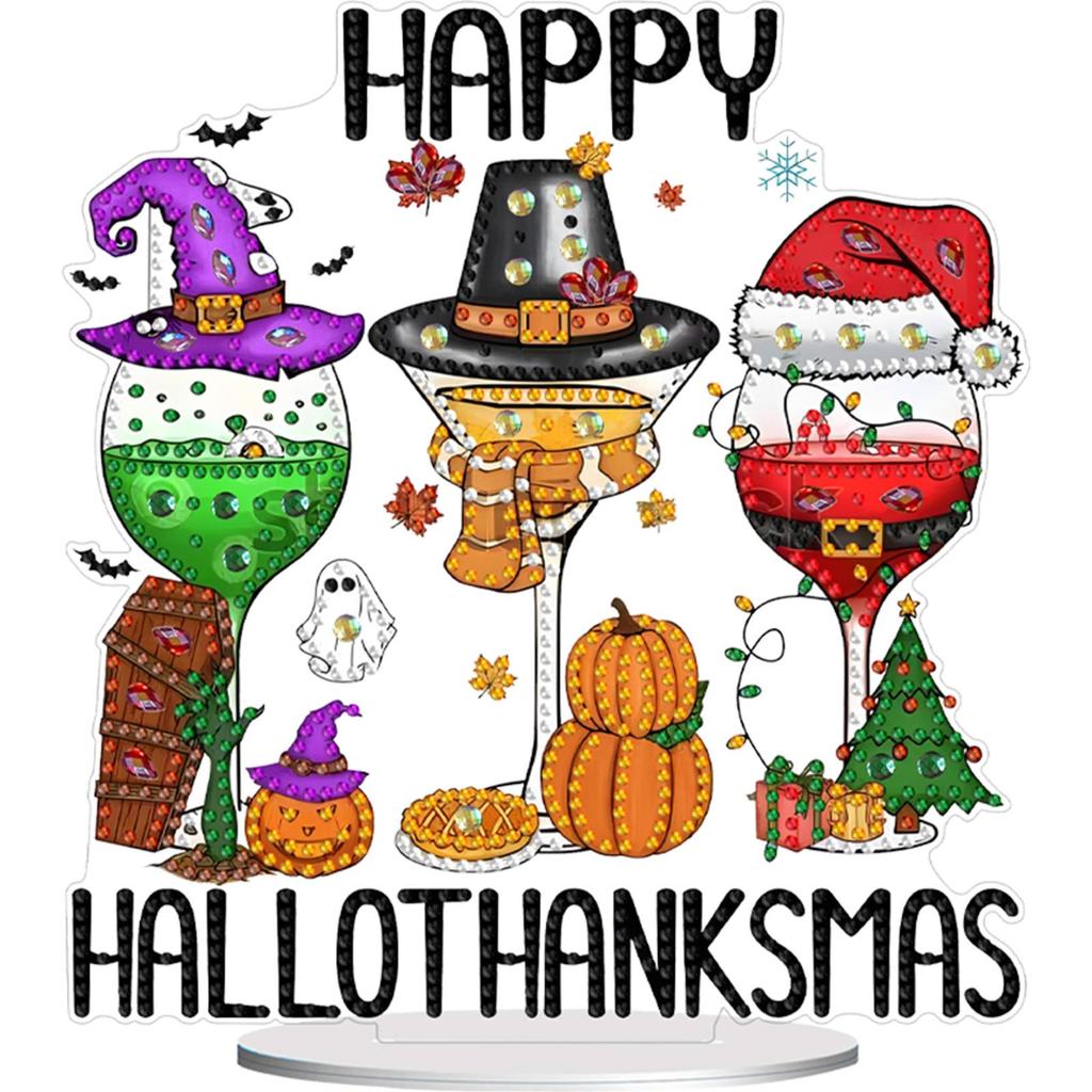 Acrylic Happy Halloween Diamond Painting Tabletop Ornaments Kit Table Top Diamond Painting Ornament Kits for Home Office Decor