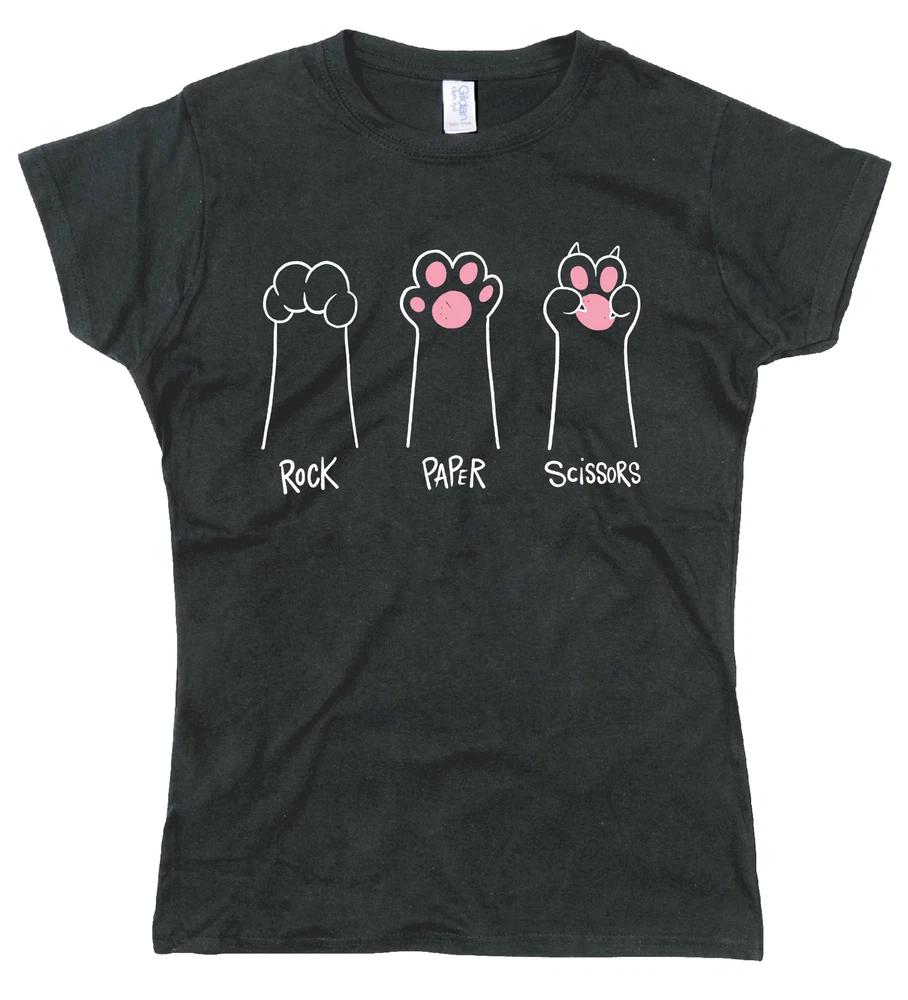 Funny Unisexs T Shirt Cat Paws Rock Paper Scissors Regular Fit Cotton Tee 2XL