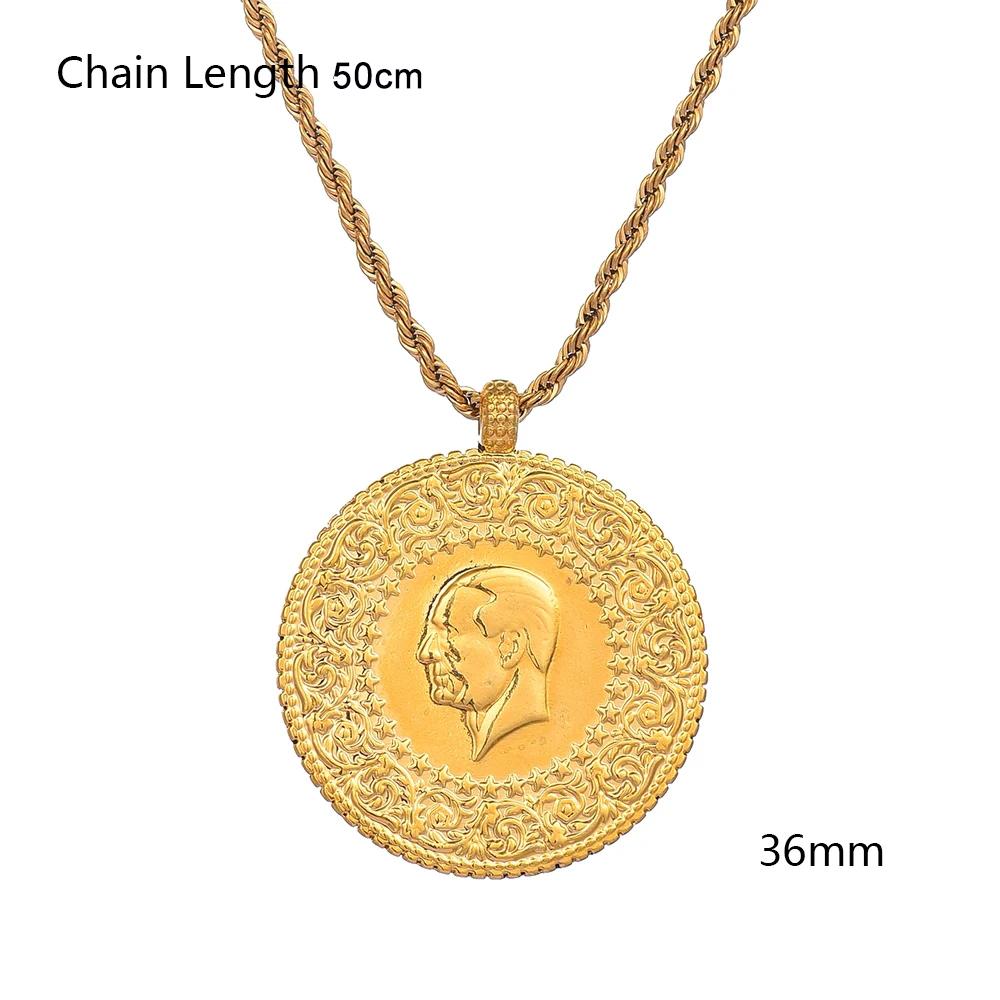 Türkische Münzen Schmuck Ethnische Geschenke Drei Größen Muslimisch Islam Türkei Atatürk Anhänger Allah Arabische Halsketten für Frauen Goldfarbe