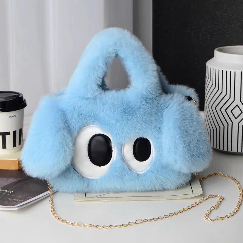 New Fall/Winter Cute Big-Eyed Dog Plush Handbag with Large Capacity - Women's Versatile Chain Crossbody Bag