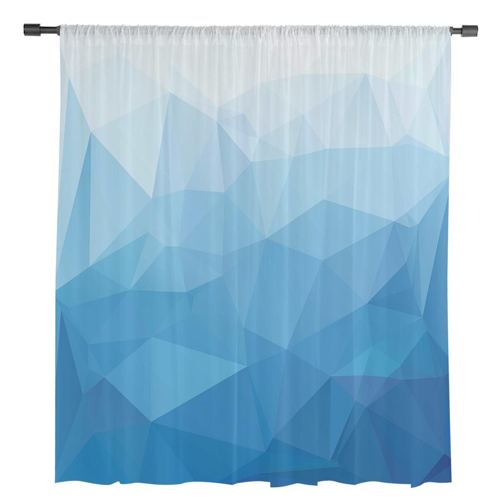 Triangle Color Block Blue Gradient Sheer Curtains for Living Room Decoration Window Curtains Kitchen Tulle Voile Curtains