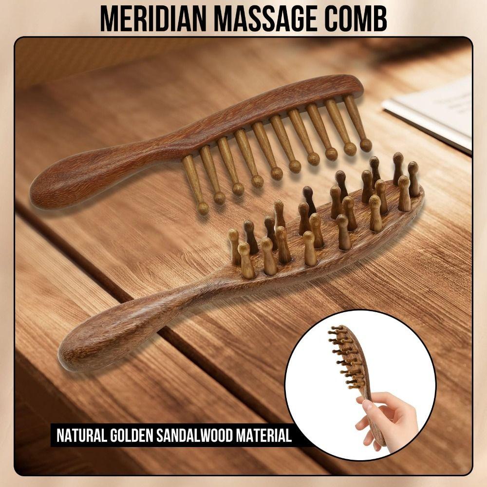 Wooden Body Meridian Massage Comb Golden Sandalwood Head Massage Comb New Loc Comb Scalp Massag