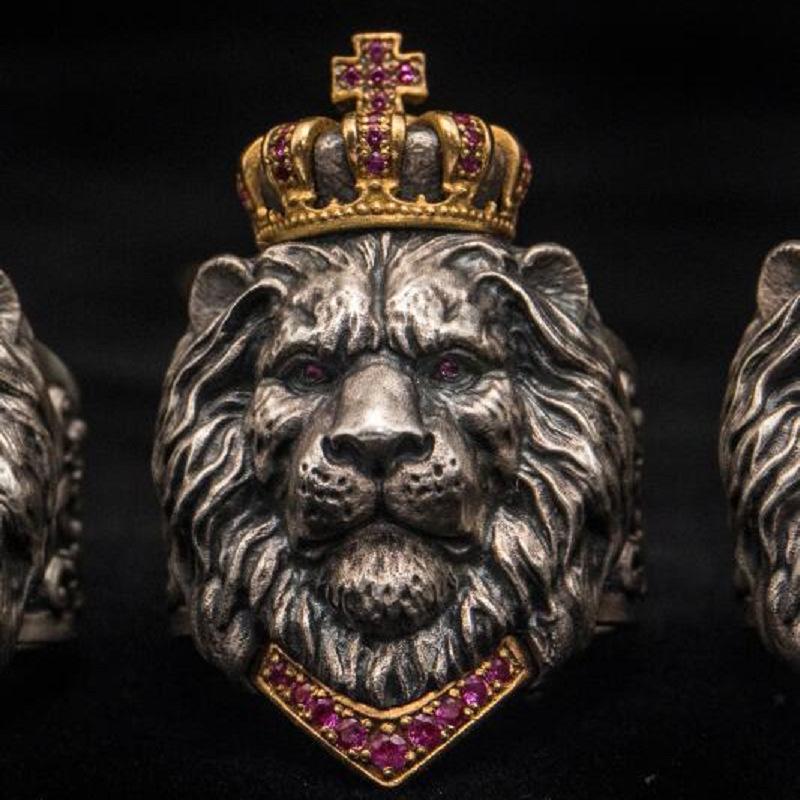 Retro Men's Ring Crown Lion Head Lion King Ring Exaggerated Halloween Ornament