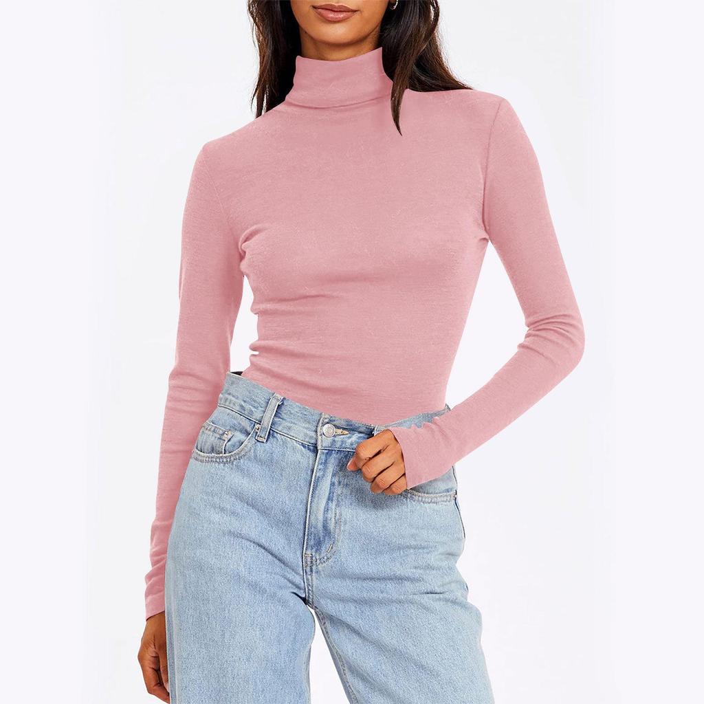 Women's Turtleneck Long Sleeve Shirts Fall Fashion Basic Thermal Underwear Tops Winter Clothes Turtleneck Top, Slim Fit Stretchy Mock Neck Shirt S-5XL