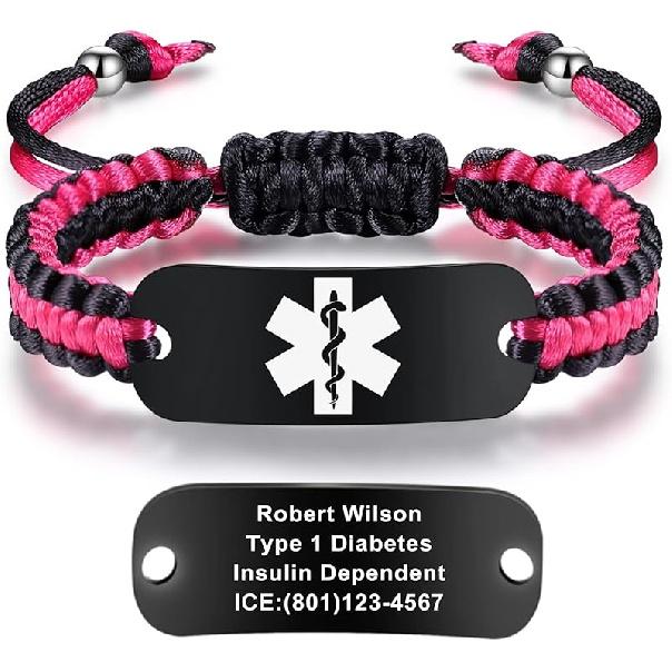 Medical Alert Bracelets for Women Personalized | Medical Alert ID Bracelets | Tow-Tone Polyester Rope Handmade Braided Emergency Bracelet, Adjustable