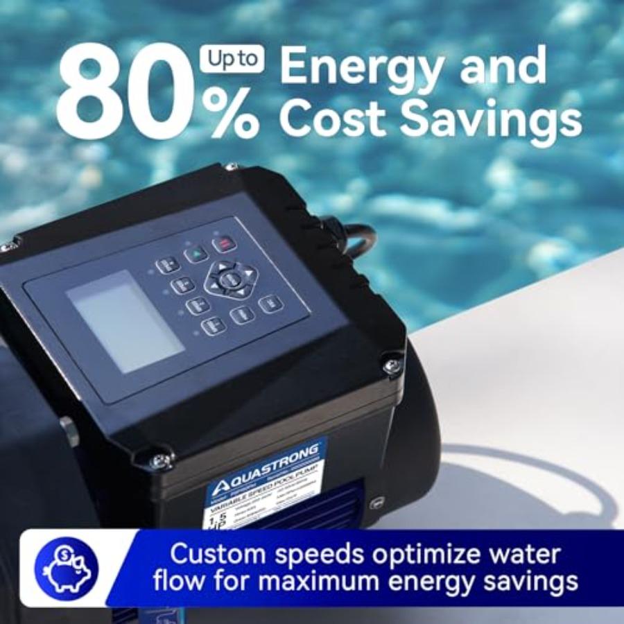 Variable Speed Pool Pump In/Above Ground Energy Efficient High Flow Powerful Self-Priming Dark Black Swimming Pool Pump with Fi