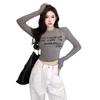 German velvet warm T-shirt autumn and winter women's new Spice Girl long-sleeved slim-fitting printed alphabet bottoming shirt with top