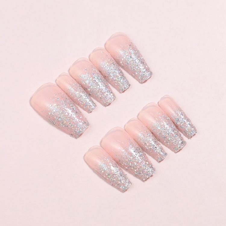24 Pieces Ballet Press on Nail Glitters French Tips Designs Glossy Full Cover Artificial Nail for Women Nail Accesories