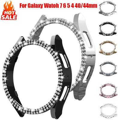 Třpytivý diamantový kryt pro Samsung Galaxy Watch 7 6 5 4 PC ochranný kryt 40mm 44mm Chránič obrazovky nárazník Průhledný kryt