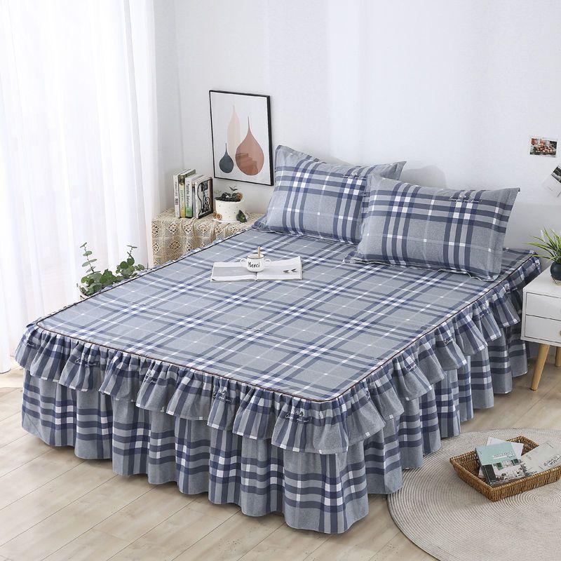 3 stücke Haut-freundliche Schleifen Bett Rock Schlafzimmer Student Wohnheim Kissenbezug Quilt Abdeckung Bettdecke Bettwäsche