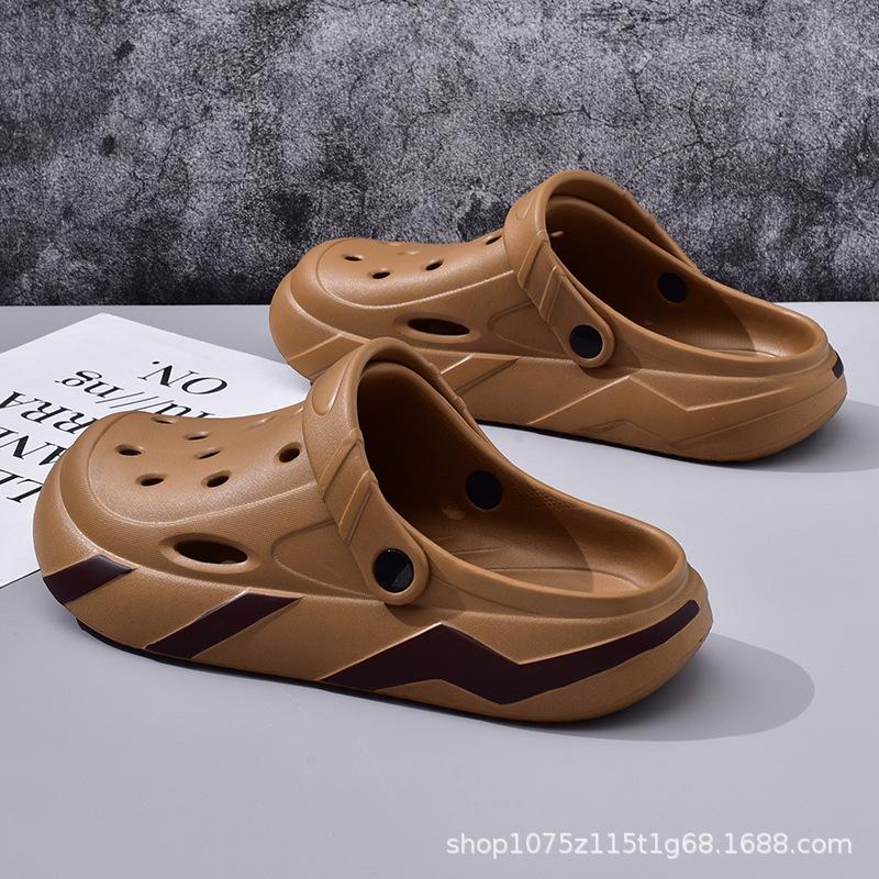 

Летние новые женские туфли с отверстиями, платформа, нескользящие, модные, универсальные, простые, для отдыха, уличные, пляжные, сумка на голову, шлепанцы 44-45 коричневый