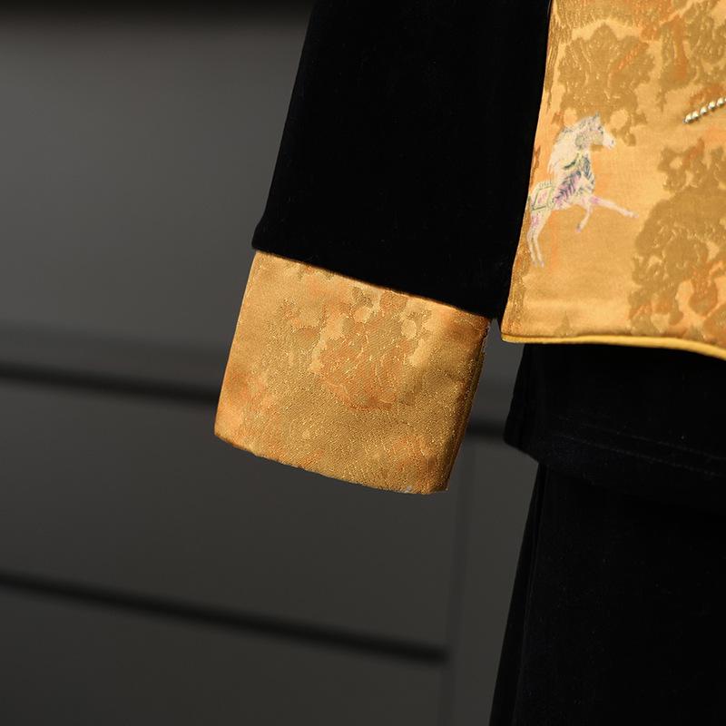 Spring Three-Piece Chinese-Style Outfit: Vest, Long-Sleeve Top, and Wide-Leg Pants for Middle-Aged and Elderly Women