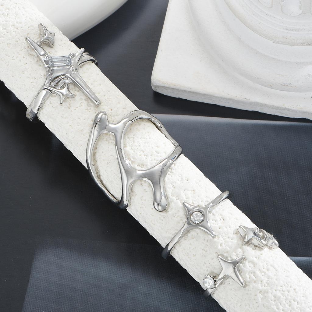 iF ME 6 Pcs Irregular Zircon Star Ring Set Fashion Women Jewelry For Daily Wear Party Wedding Birthday Christmas Gift