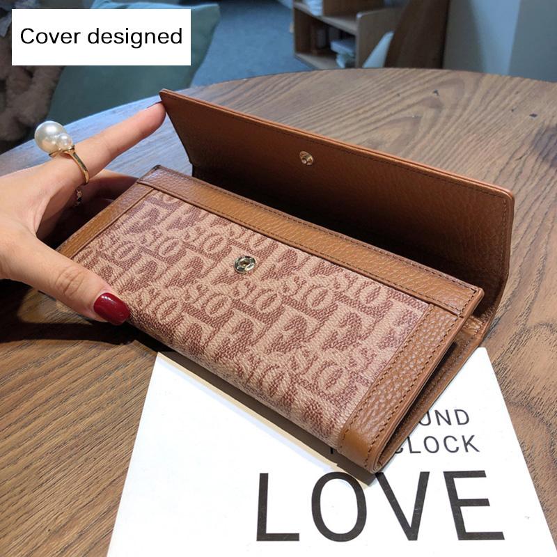 2025 Two-tone Women Wallets Long Purse Real Leather Clutch Bag Letter Print Cowhide Phone Purse High Capacity Ladies Billfolds