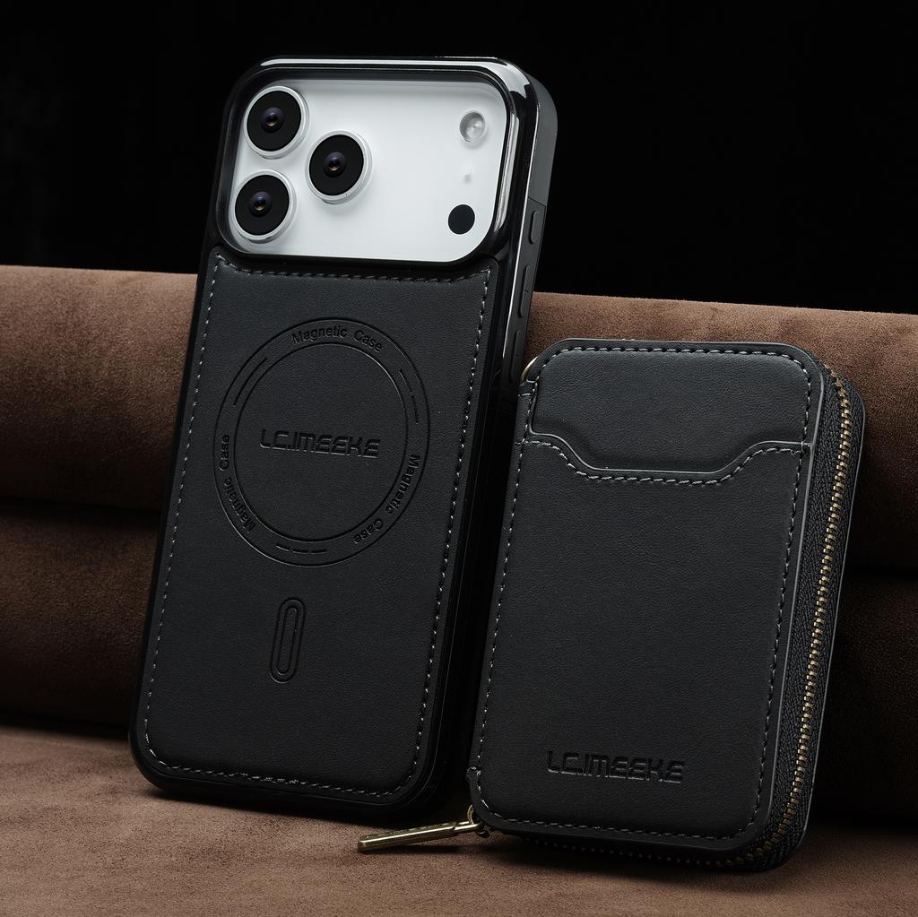 Detachable Magnetic Zipper Card Solt Wallet Leather Phone Case for IPhone 17 Pro Max Air 16 Plus 15 14 13 12 11 Pro Purse Cover