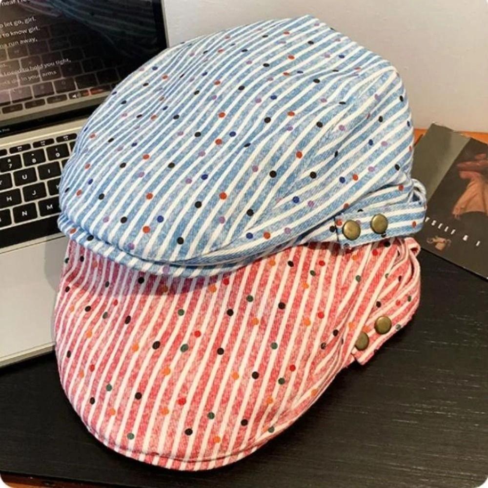 Vintage Polka Dot Beret Korean Painter Cap Ins Stripped Berets  Streetwear