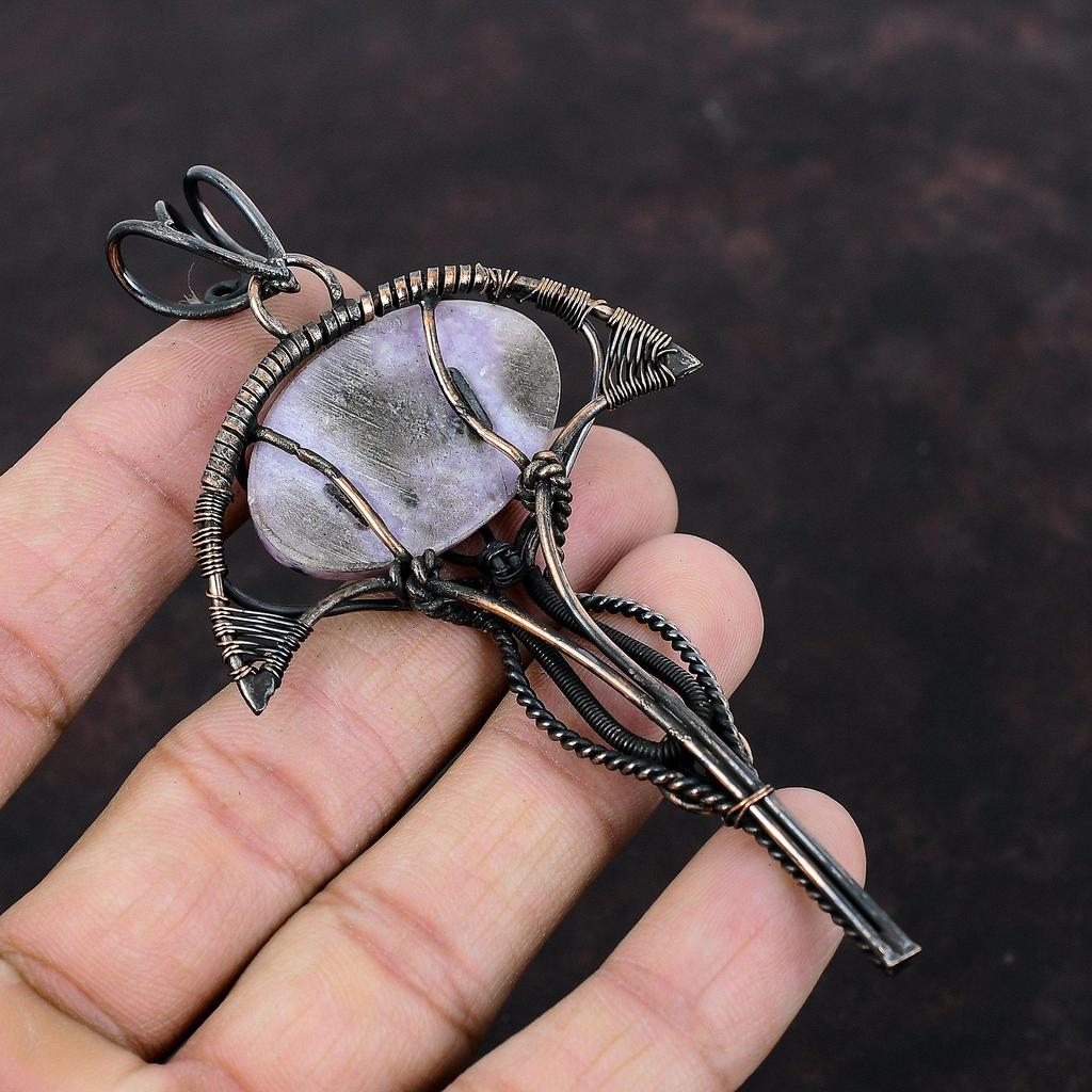 Pandantiv Lepidolit Pandantiv Înfășurat în Sârmă de Cupru Pandantiv Piatră Prețioasă de Calitate Superioară Pandantiv Delicat Bijuterii din Sârmă de Cupru Pandantiv Handmade Cadou Pentru Mamă