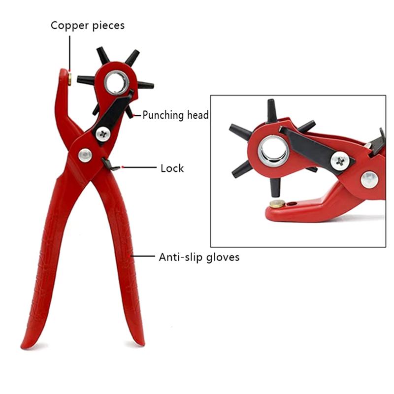 AEE4-Sewing Leather Belt Hole Puncher Pliers Hook Clamp 2/2.5/3/3.5/4/4.5MM Punch Size For Punching Hole Forceps Punch Tool