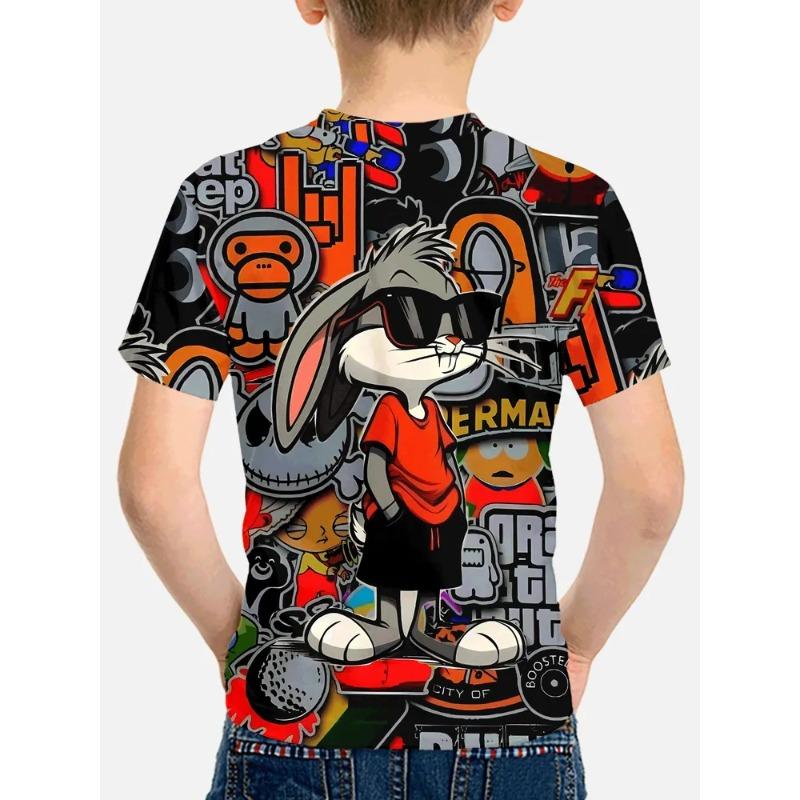 Modisches Bedrucktes Kurzarm Lockeres Rundhals Oberteil Einfache T-Shirts Jungen