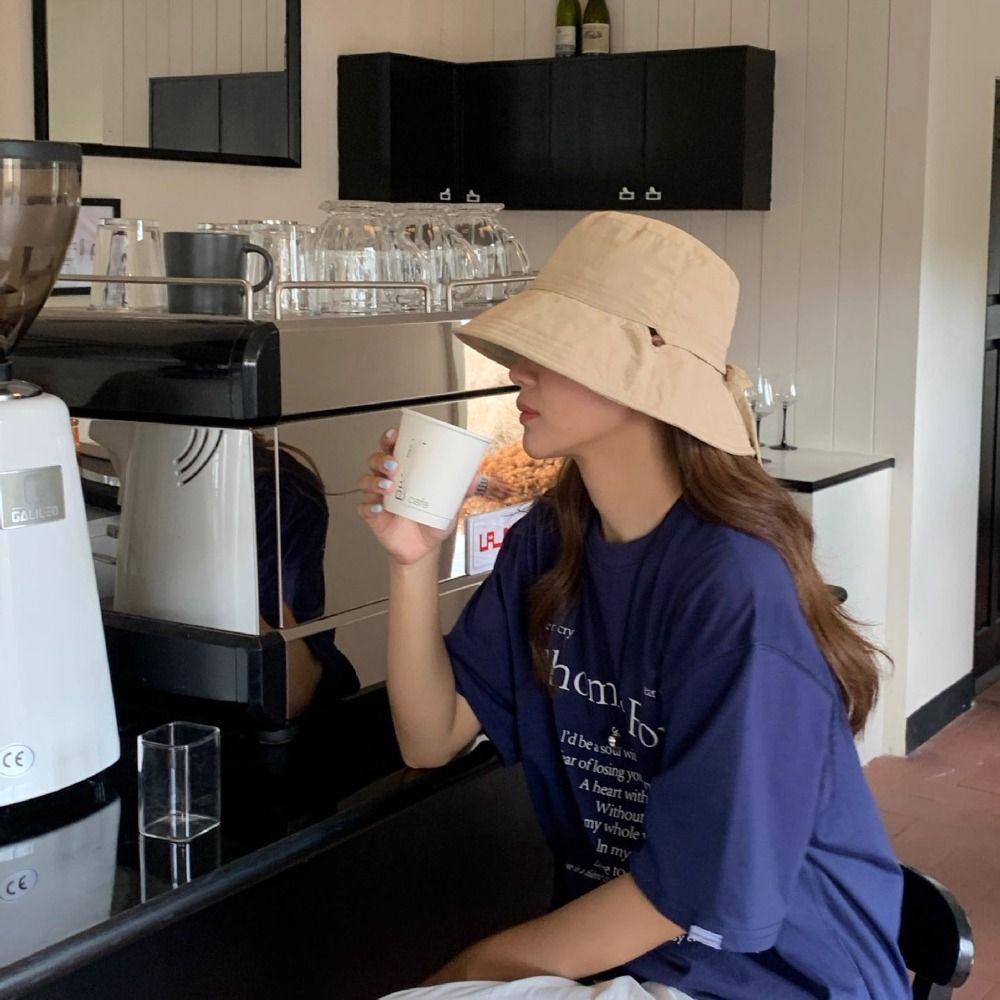 Visor Cap Bow Bucket Hat Solid Color Summer Sun Hat Fashion Sunscreen Fisherman Hat  Travel
