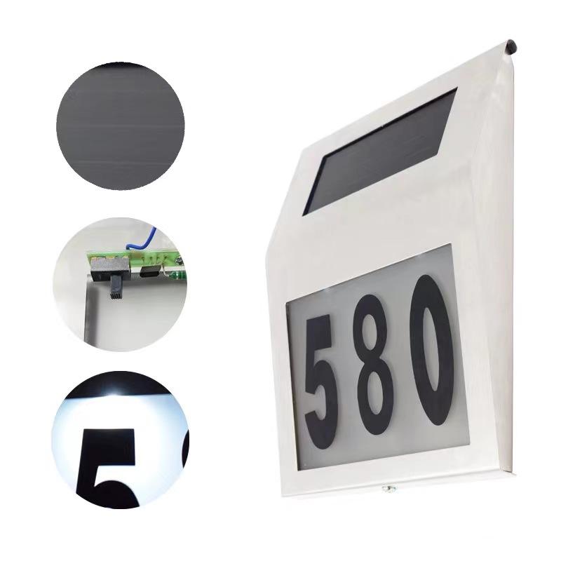 Custom Modern House Number LED Sign Light Solar Wall Light with Warm White Light Stainless Steel for Garden and Outdoors