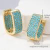 Classic Gold Color Square Women's Earrings Exquisite  Imitation Turquoise Party Hoops Earrings Woman Jewelry