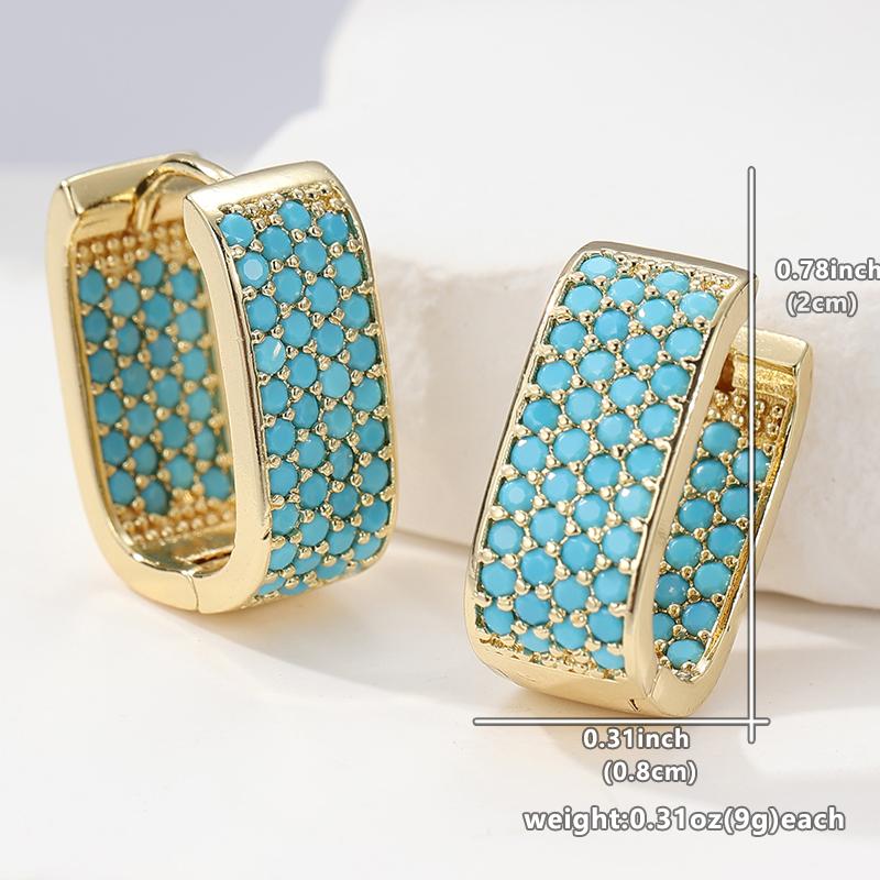 Classic Gold Color Square Women's Earrings Exquisite  Imitation Turquoise Party Hoops Earrings Woman Jewelry