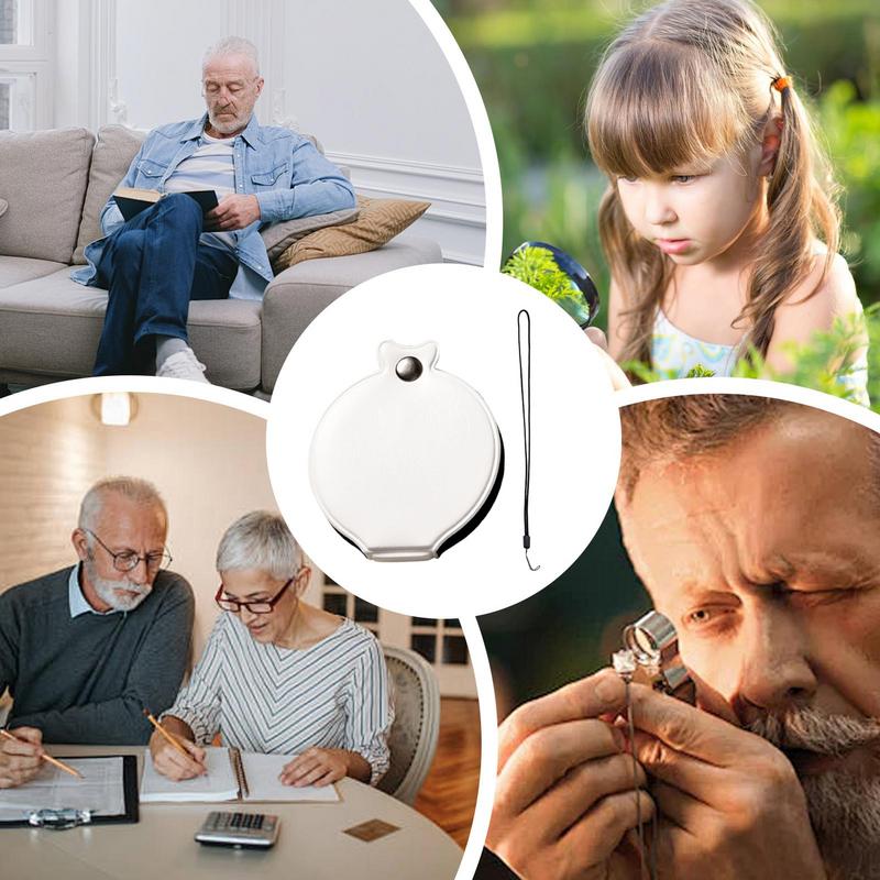 Pocket Magnifying Glass Portable Jewelers Magnifier With Lanyard 3 Magnification Senior Vision Aid Foldable Reading Tool For