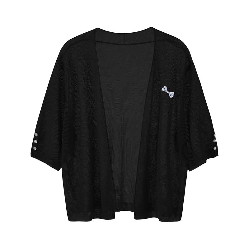 

Thin Ice Silk Outer Wear Women s Short V-neck Sling Dress Cape Top Half Sleeve Waistcoat Knitted Cardigan Outwear Black L