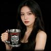 Premium Quality Gothic Skull Mug - 3D Embossed Relief Design, Stainless Steel Inner Liner, Ergonomic Horn Handle