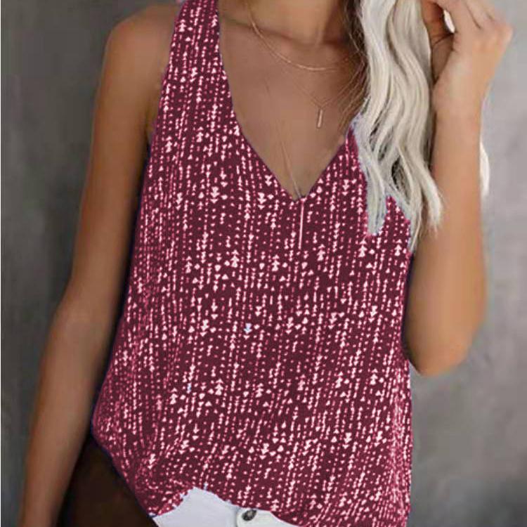 

Летняя свободная повседневная футболка без рукавов с V-образным вырезом и цветным принтом для женщин XXXL красный