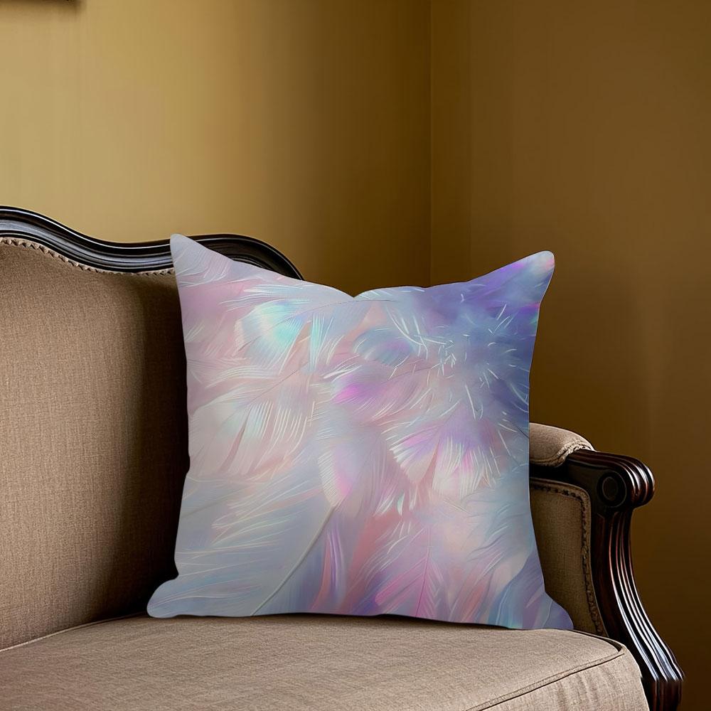 Jmg Clothing Unisex Iridescent Feathers Square Jacquard Pillow Cover For Sofa Office Waist Cushion Cover Home Decorative Pillowcase