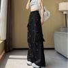 Printed three-dimensional bow decorative sweet and spicy casual overalls women's summer loose quick-drying wide-leg pants tide