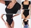 SweetPOP Square Neck Yoga and Everyday Open Short High Leg Leotard Size Bodysuit, Clothes, Loungewear, Wear, Moisture-Wicking, Crotch, Sleeves,