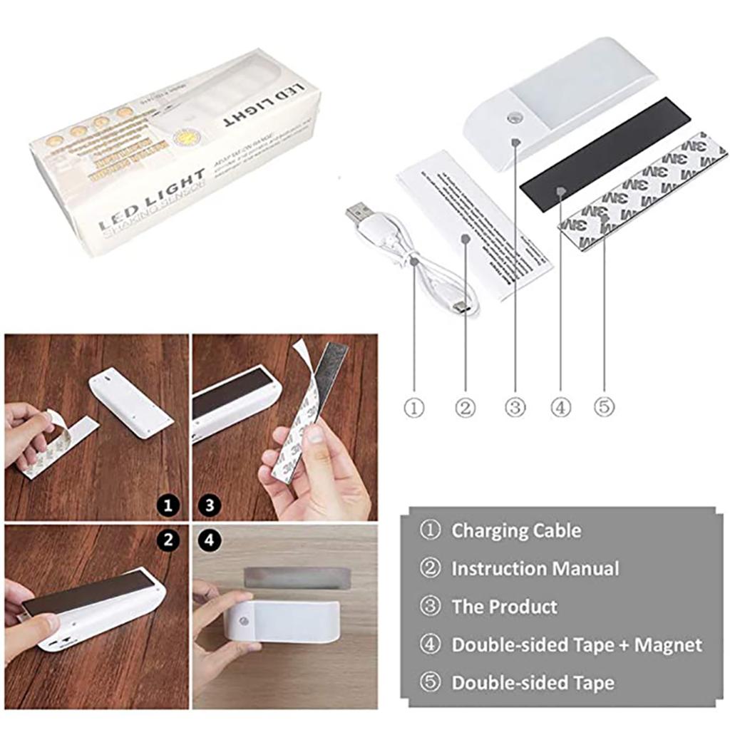 PIR Motion Sensor LED Night Light Rechargeable Creative Home Stick-on Wardrobe 12 High Brightness Automatic Sensing Cabinet For Bedroom Hallway