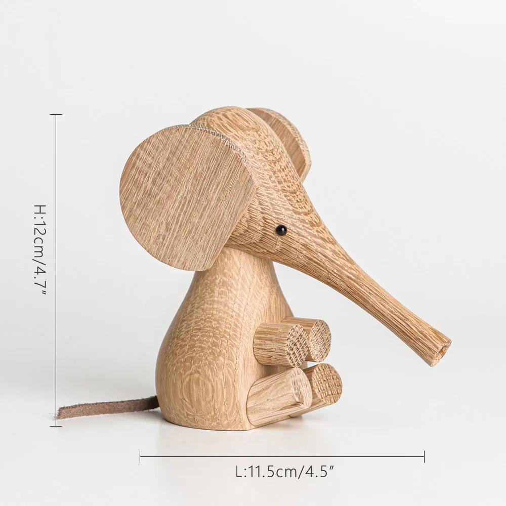 Nordic Style Oak Elephant Figurines, Lucky Wooden Animal Crafts, Room Decoration and Gifts, Home Interior Decor Ornaments