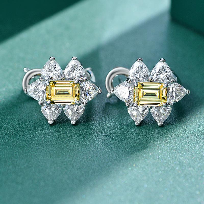 Gica Gema 100% 925 Sterling Silver Light Yellow Rectangle Personalized Classic Stud Earrings For Women Fine High Grade Jewelry Gift
