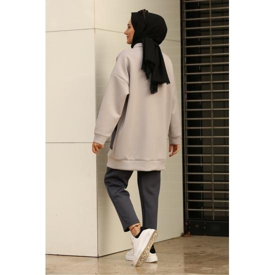 Costume islamice pentru femei, cu buzunar supradimensionat, cu talie elastică, hijab, costum casual și confort