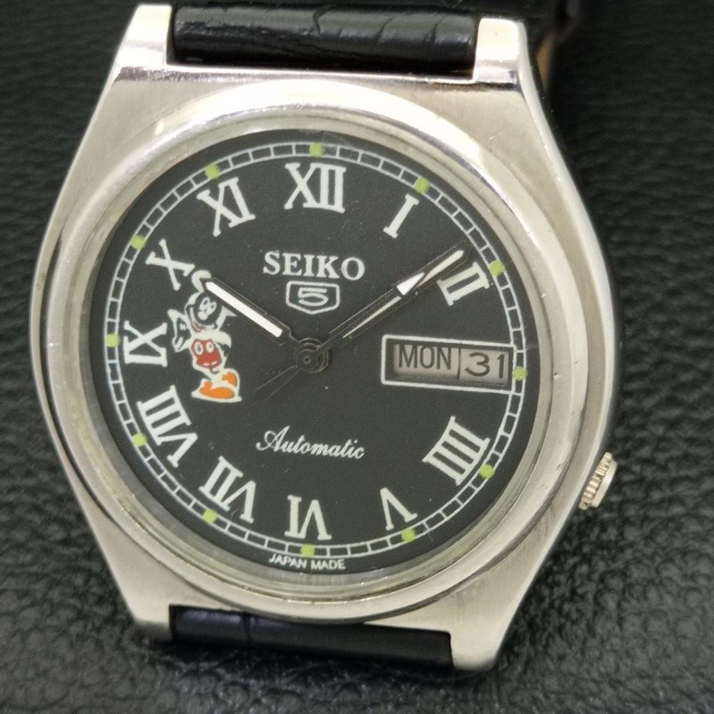 USED VINTAGE SEIKO 5 AUTOMATIC 7019A JAPAN MENS BLACK COLOR DIAL WATCH a433711-2 R118-a433711