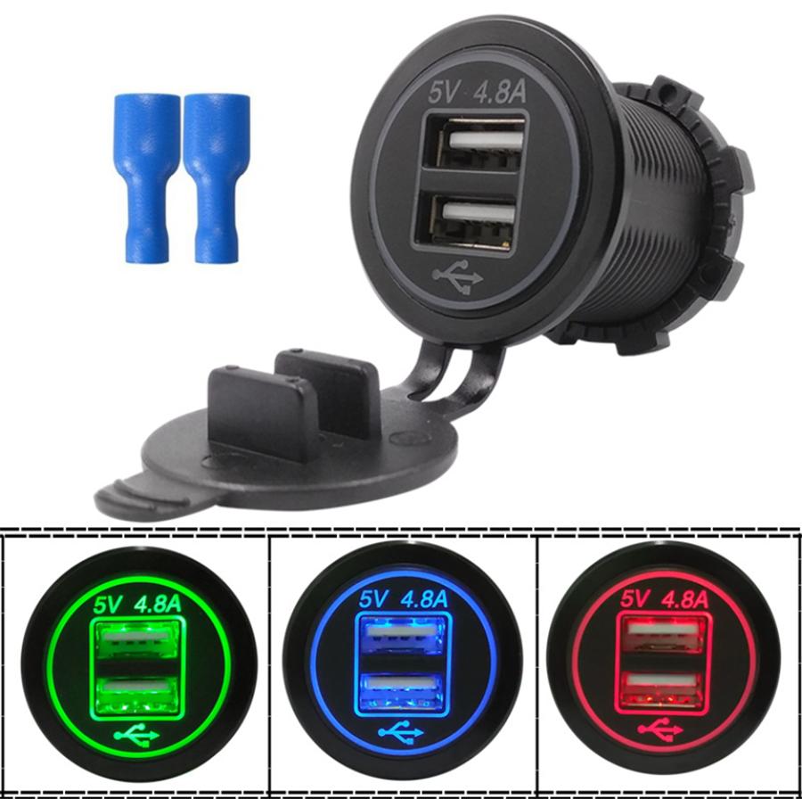 Waterproof Dual USB Charger Socket Power Outlet 4.8A with Wire In-line 10A Fuse