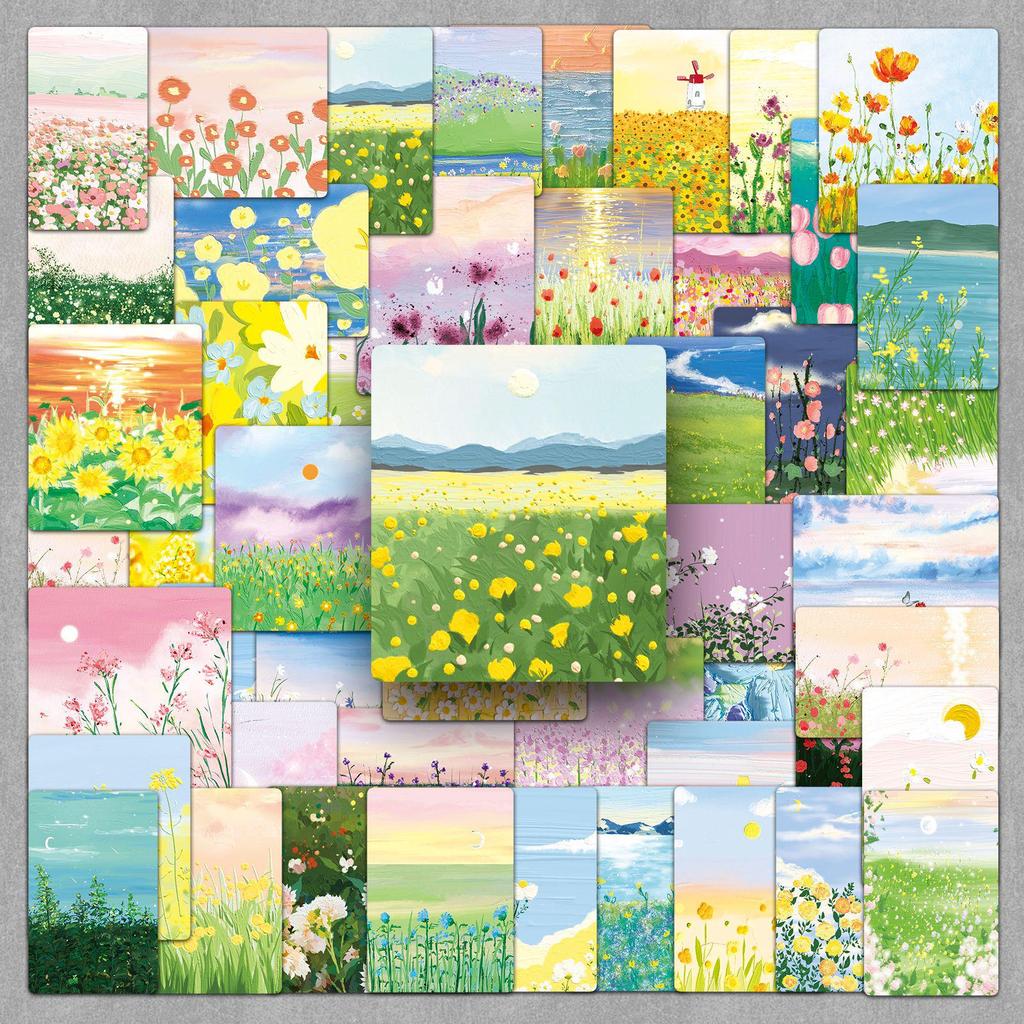 50 Sheets INS-Style Flower & Scenery Stickers for DIY Art and Milk Tea Cups