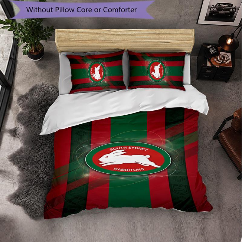 South Sydney Rabbitohs Modello Microfibra Set Biancheria da Letto 3 Pezzi Decorazione Copripiumino per Camera da Letto Uso Domestico