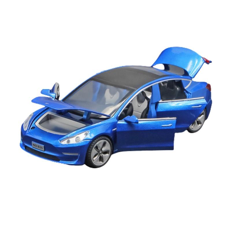 

132 Сплав Tesla Model 3 Литые под давлением Игрушечные транспортные средства Звук Свет Инерционные машины синий