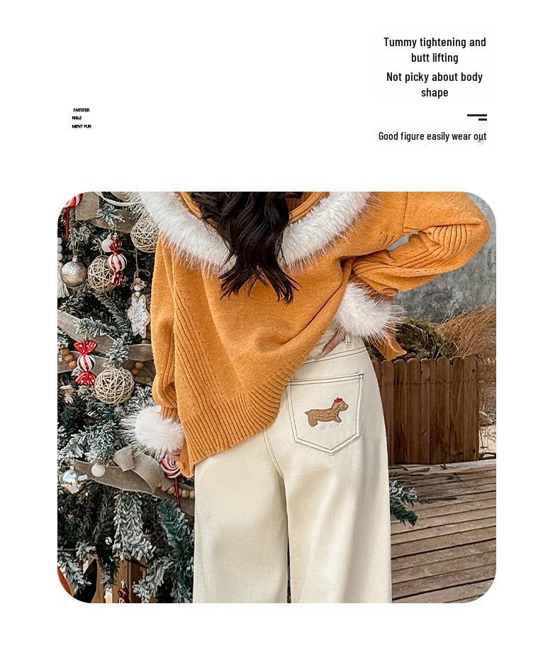 Dámské trendy sametové džíny s vysokým pasem a výšivkou s širokými nohavicemi na zimu 2025