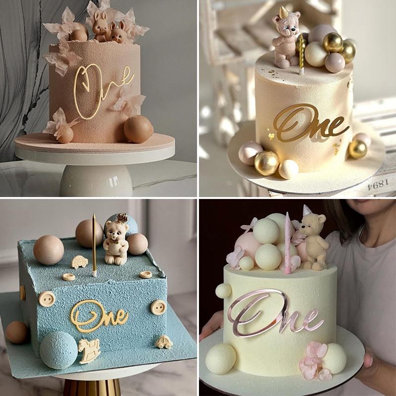 6 Types One Letter Design Birthday Cake Topper Acrylic Gold One Cupcake Topper for 1st Birthday Anniversary Wedding Party Decor