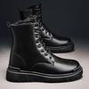 Men's warm plush high-top boots winter new soft-sole non-slip outdoor casual boots fashion snow work shoes black leather boots